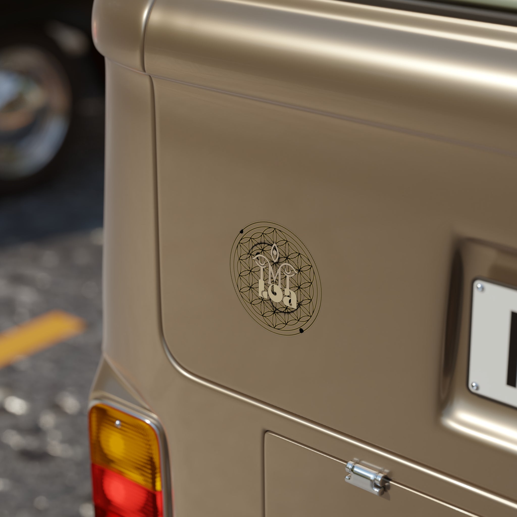 Transparent Outdoor Sticker — Geometric Flower of Life with 'IMILOA' Monogram